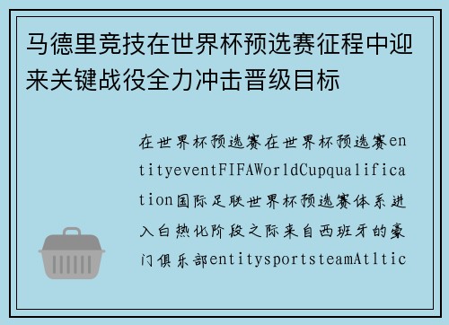 马德里竞技在世界杯预选赛征程中迎来关键战役全力冲击晋级目标 马德里竞技在世界杯预选赛征程中迎来关键战役全力冲击晋级目标